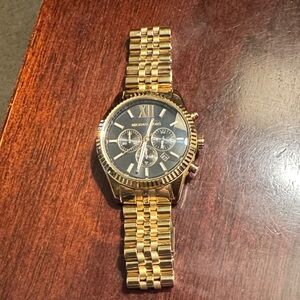 Michael Kors Gold Chronograph Watch with Black Face